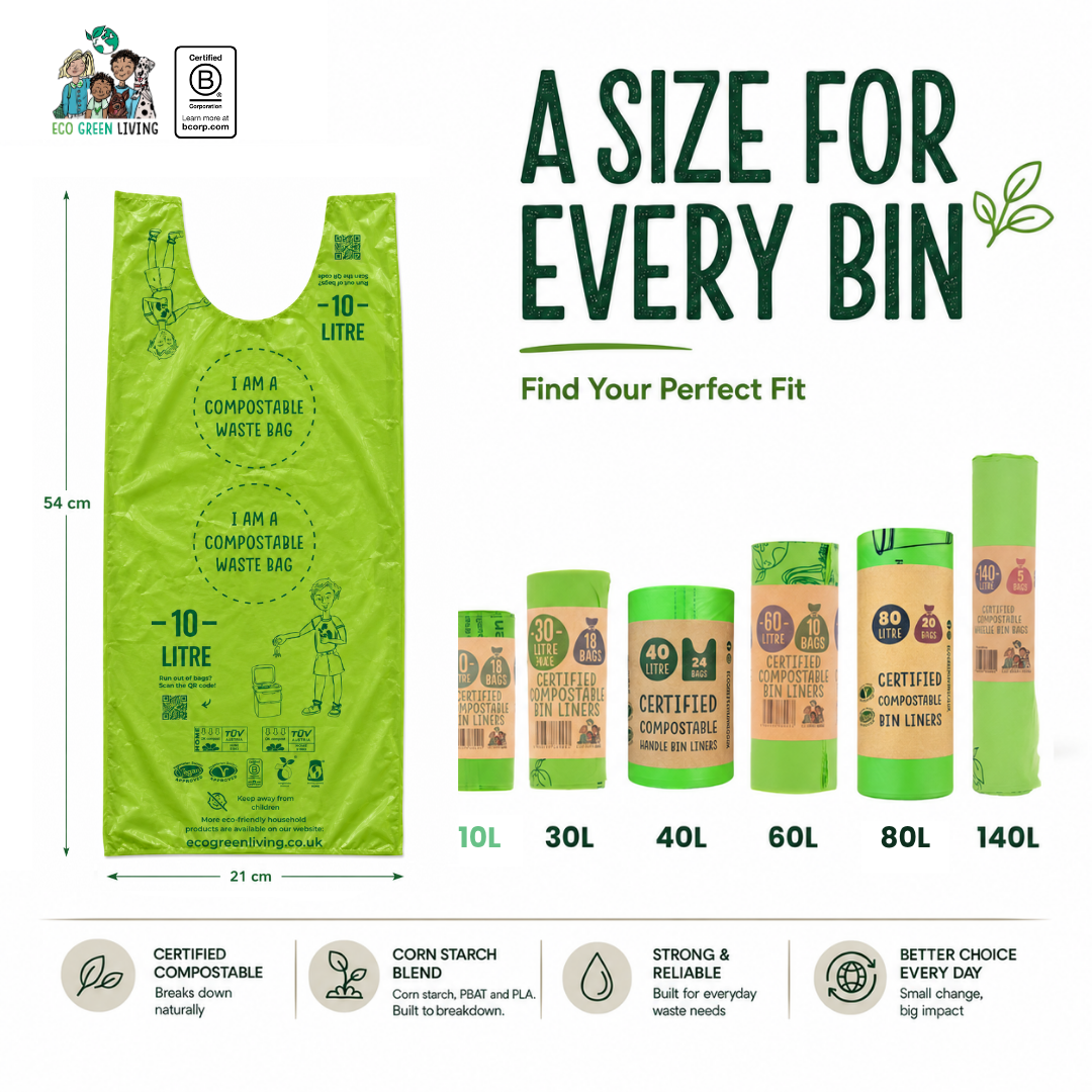 10L Compostable Waste Bags | 1 Roll of 18 Bags | Eco Green Living