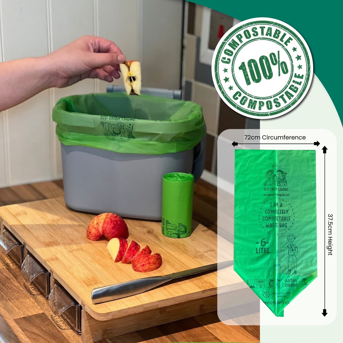 6 Litre Compostable Caddy Bags | 1 roll of 30 bags - EcoGreenBusiness