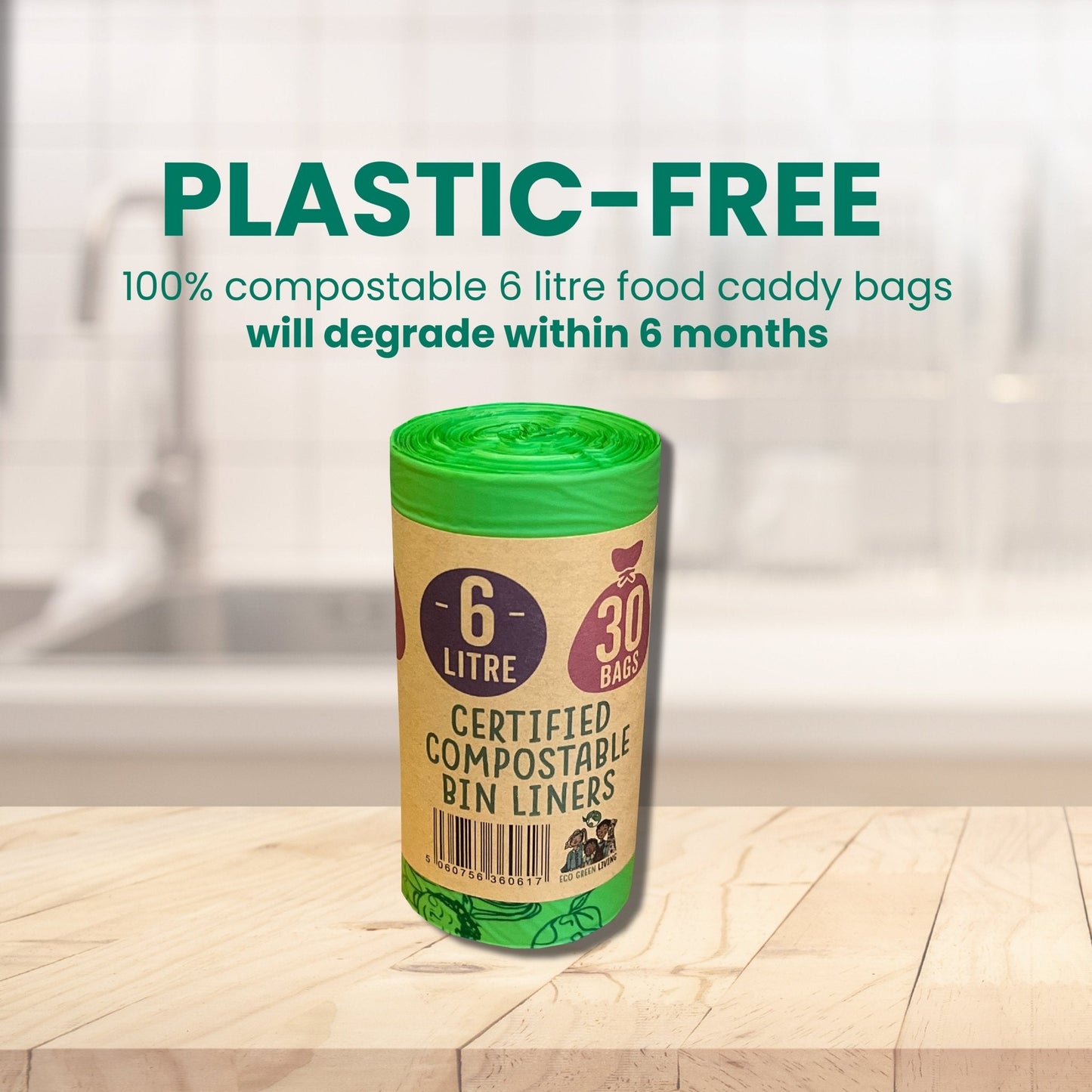 6 Litre Compostable Caddy Bags | 1 roll of 30 bags - EcoGreenBusiness