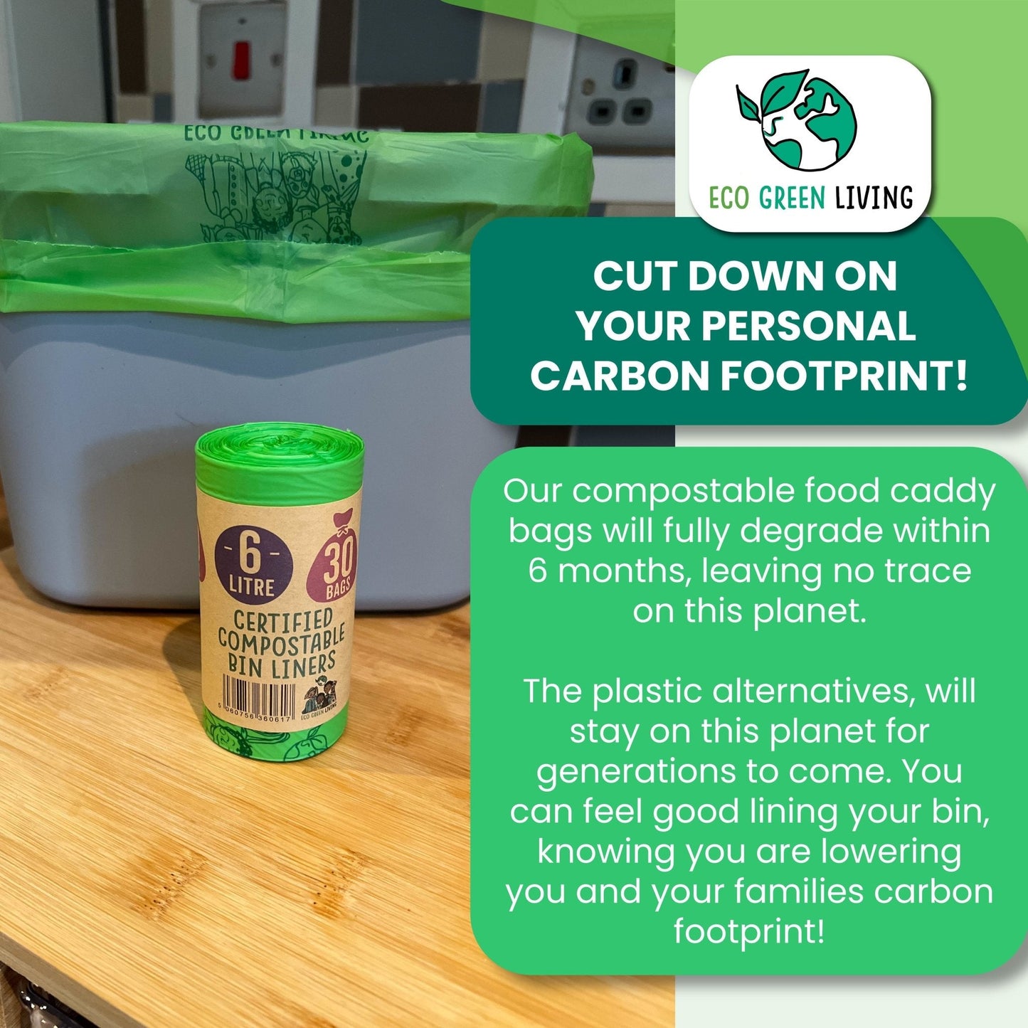 6 Litre Compostable Caddy Bags | 1 roll of 30 bags - EcoGreenBusiness