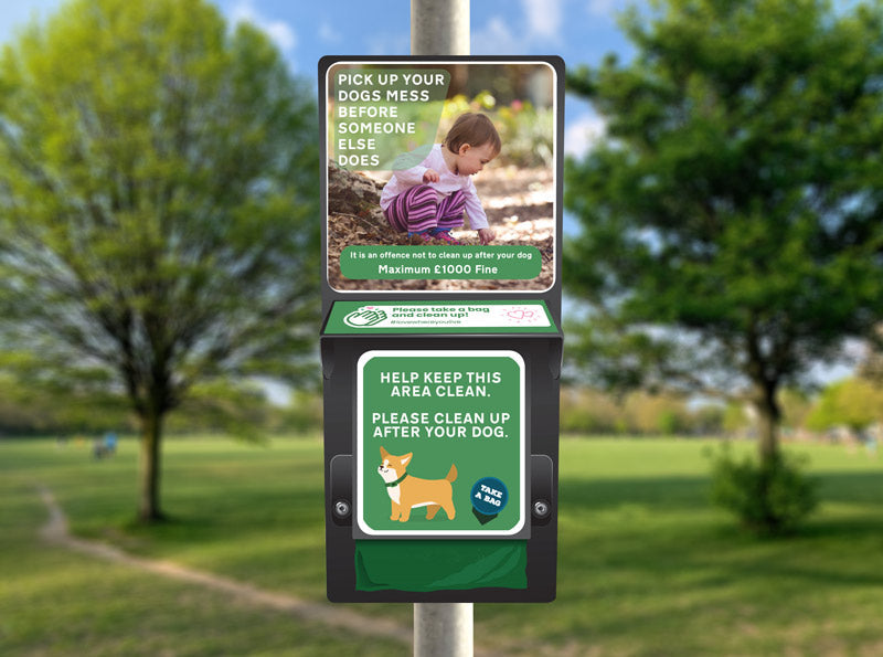child picking up poop station design