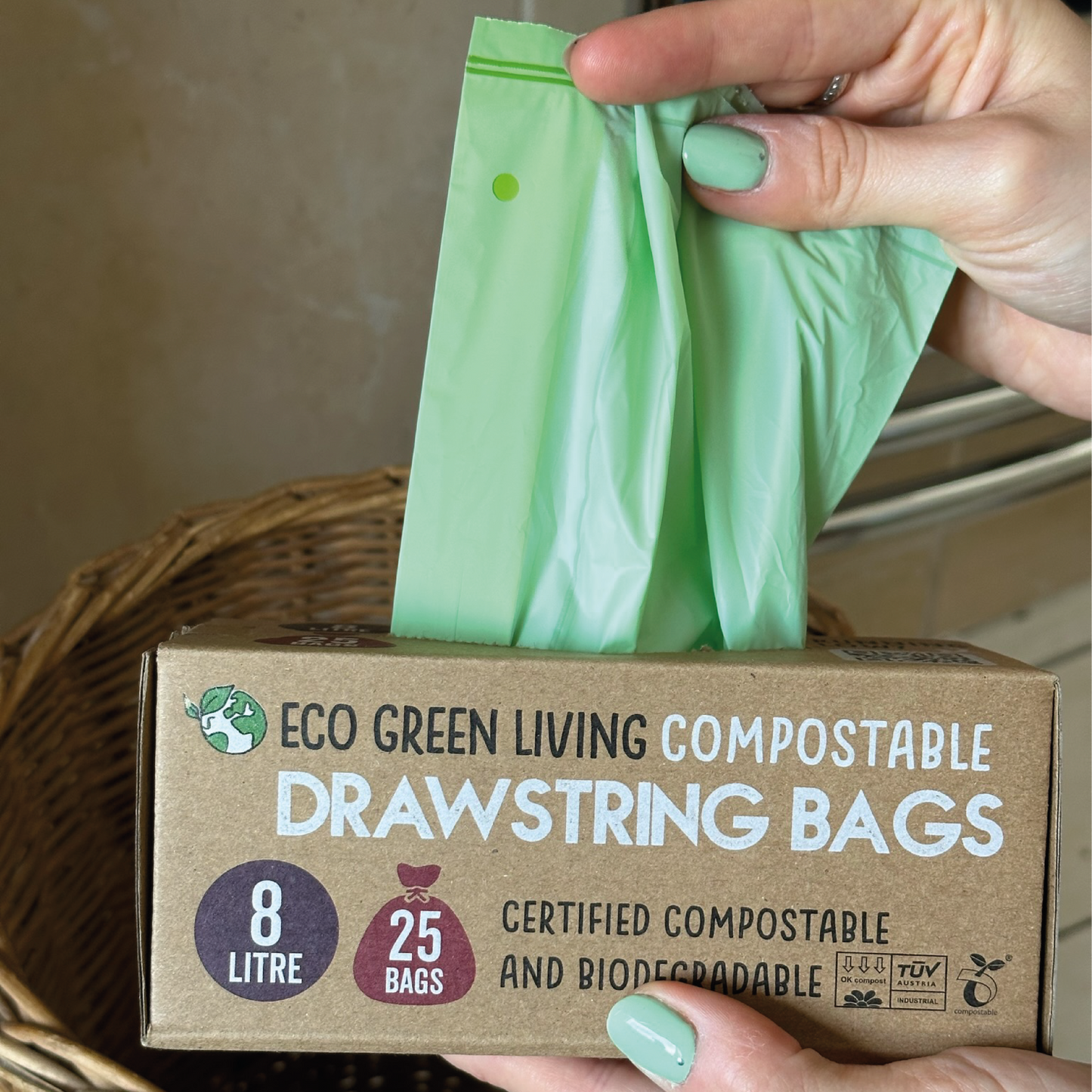 Compostable Drawstring Bin Bags | 8 Litre (25 bags)