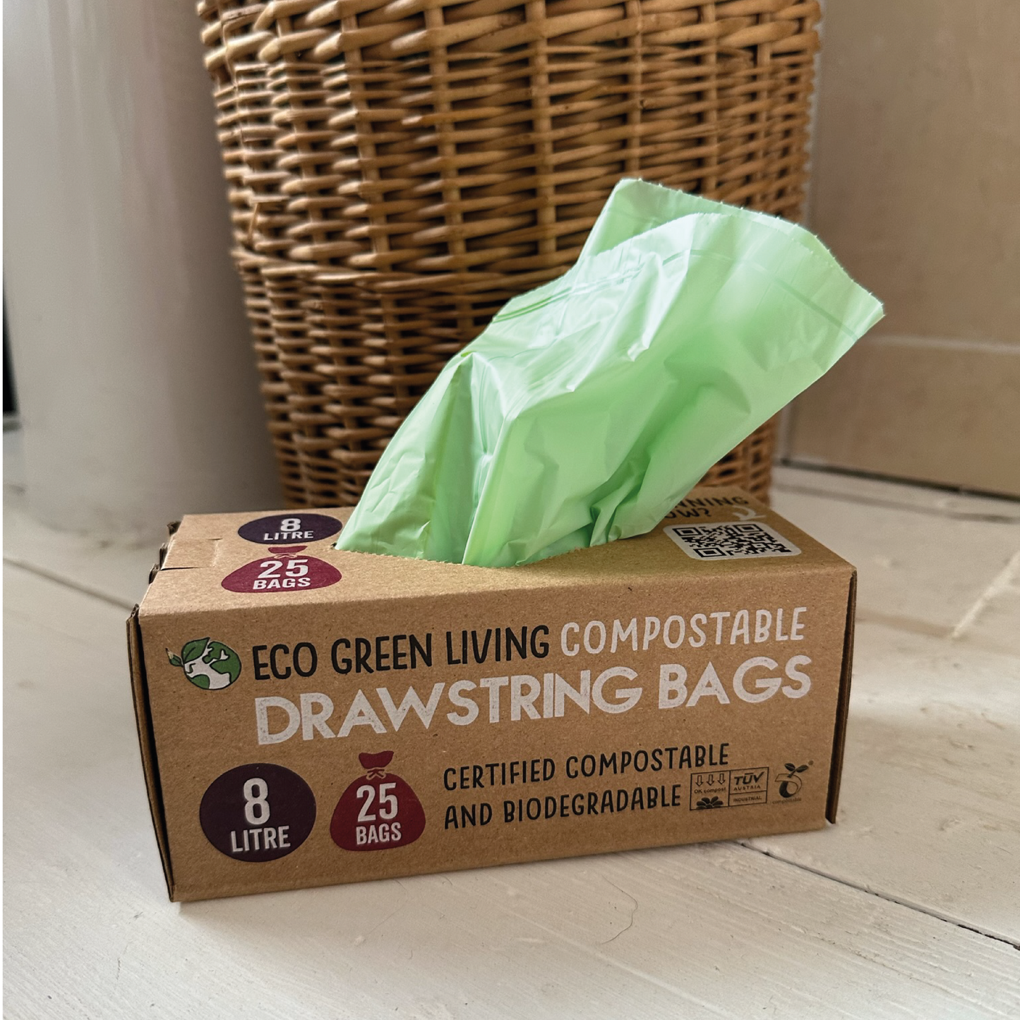 Compostable Drawstring Bin Bags | 8 Litre (25 bags)