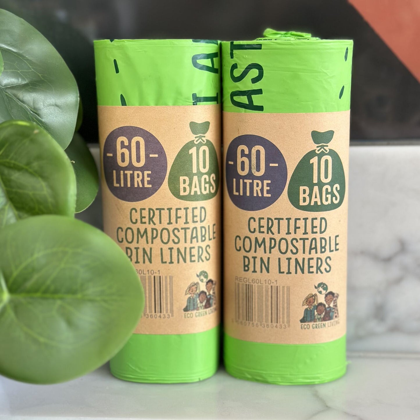 60L Compostable Waste Bags | 1 Roll of 10 Bags | Eco Green Living