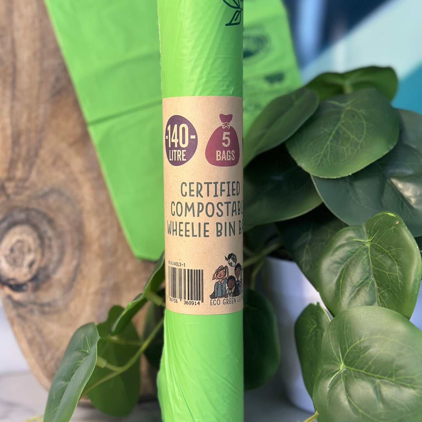 140L Compostable Waste Bags | 1 Roll of 5 Bags | Eco Green Living