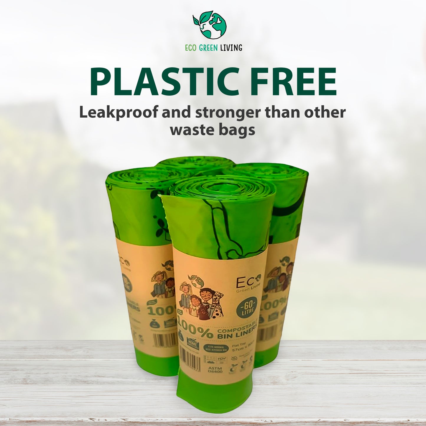 60 Litre Compostable Bin Liners for Large Kitchen Bin, 4 Rolls of 10 Bags by Eco Green Living