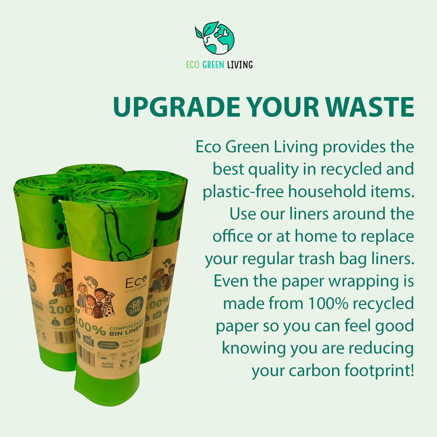 60 Litre Compostable Bin Liners for Large Kitchen Bin, 4 Rolls of 10 Bags by Eco Green Living
