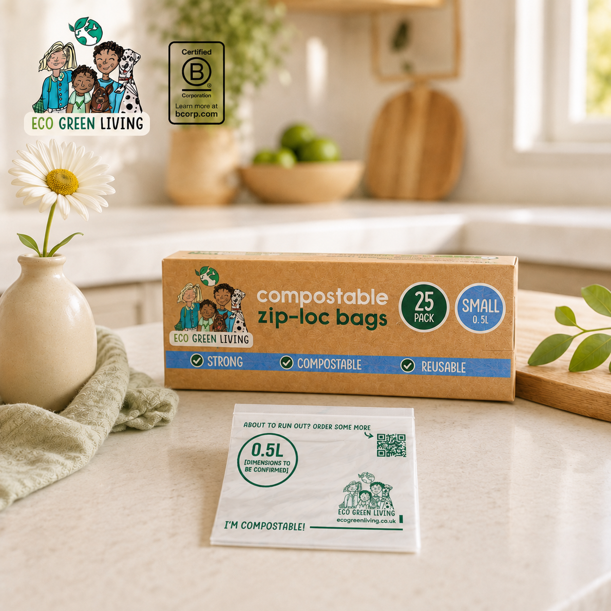 Compostable Resealable Bags Small  | 0.5 Litre (25 bags)