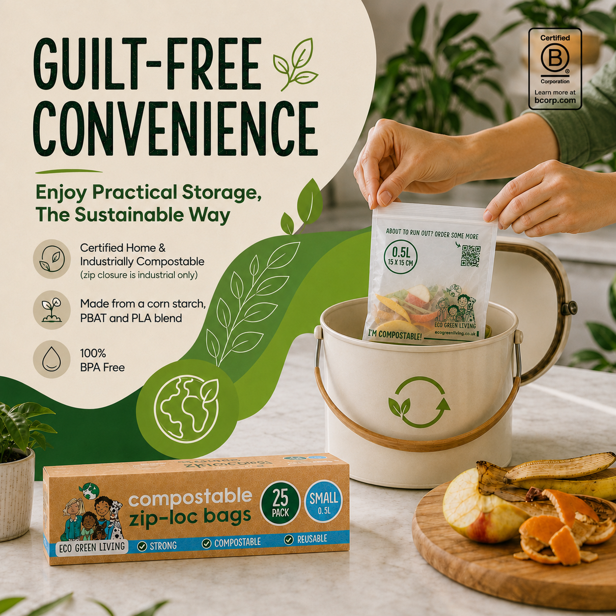 Compostable Resealable Bags Small  | 0.5 Litre (25 bags)