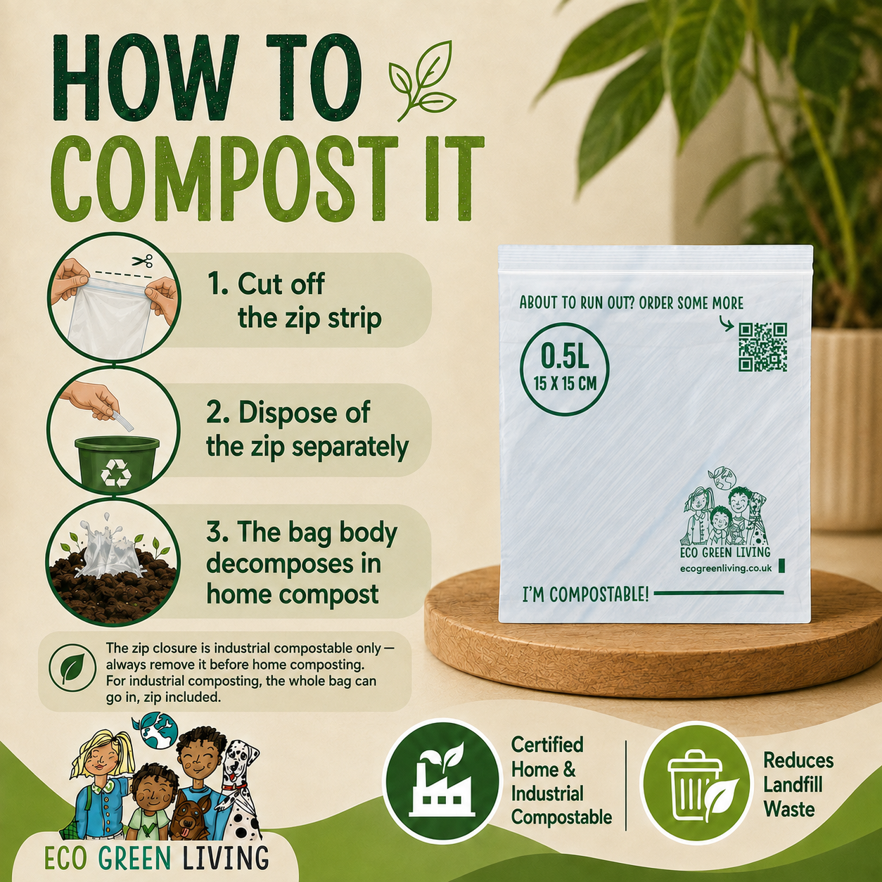 Compostable Resealable Bags Small  | 0.5 Litre (25 bags)