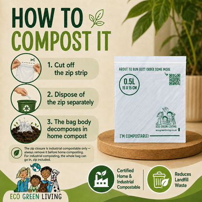 Compostable Resealable Bags Small  | 0.5 Litre (25 bags)