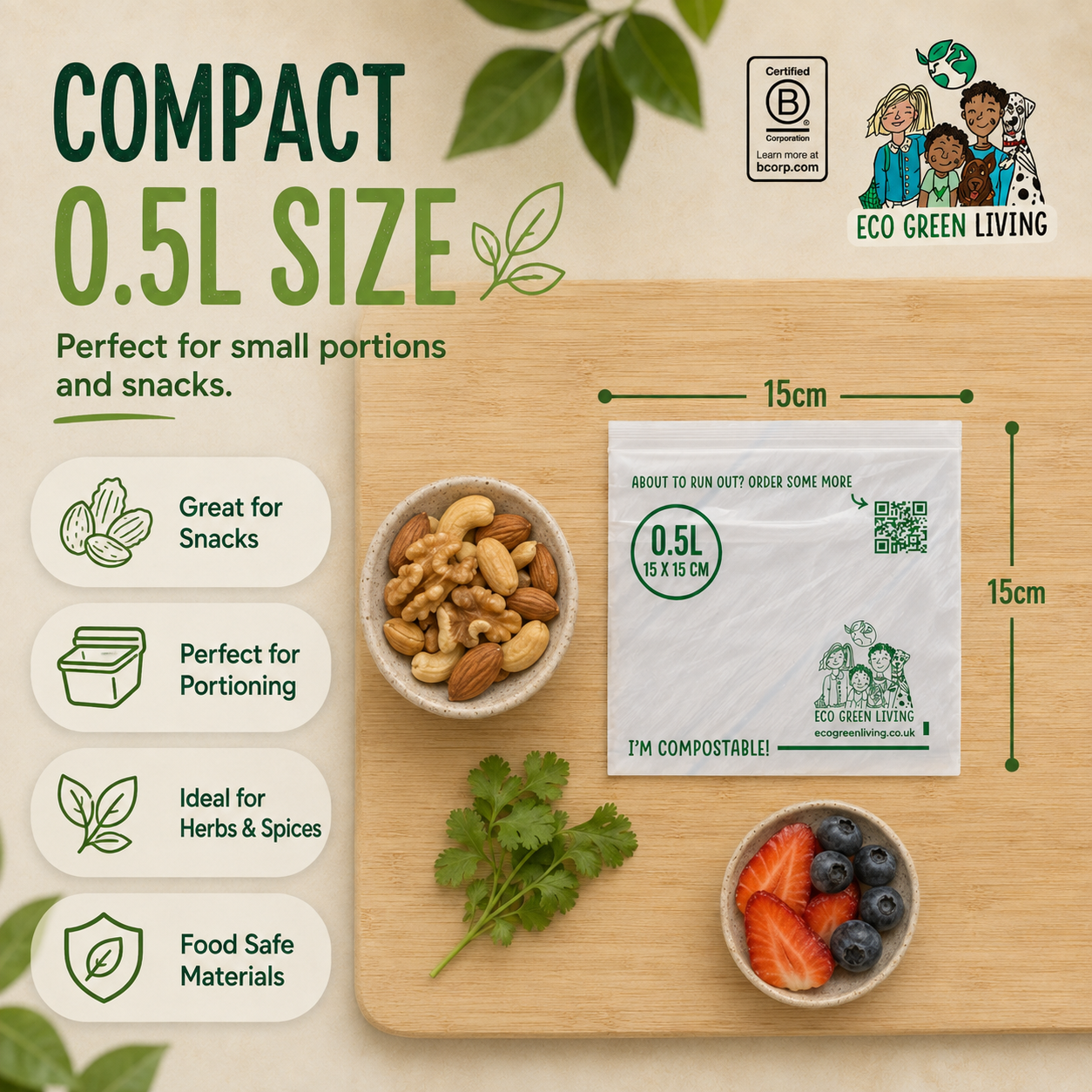 Compostable Resealable Bags Small  | 0.5 Litre (25 bags)