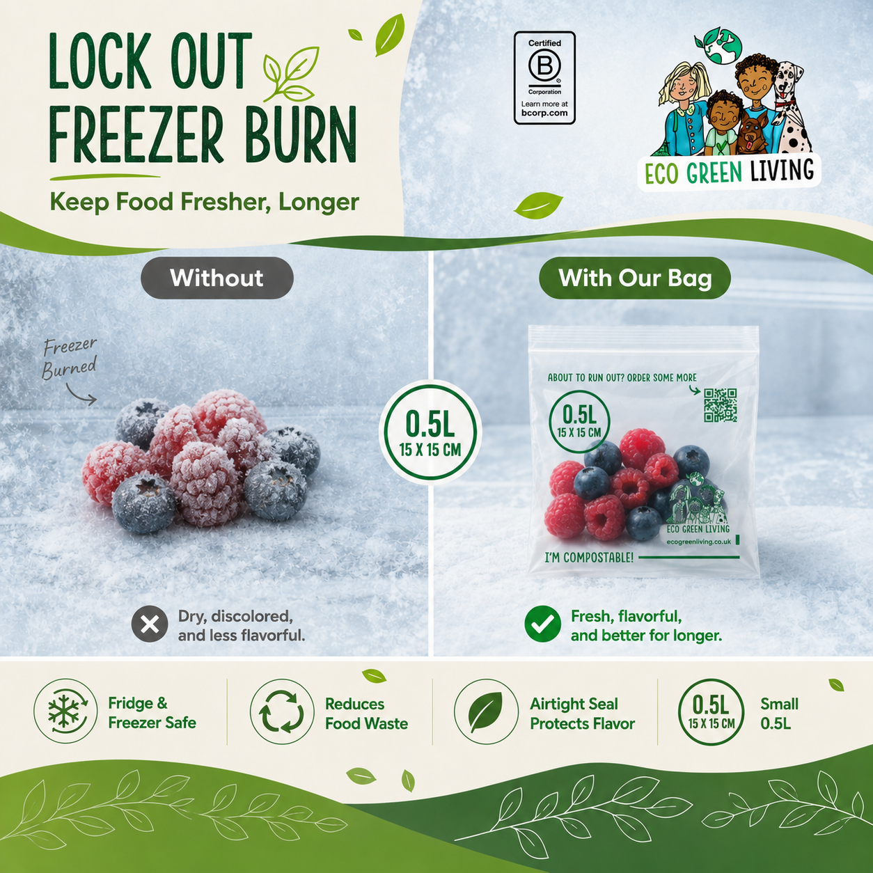 Compostable Resealable Bags Small  | 0.5 Litre (25 bags)