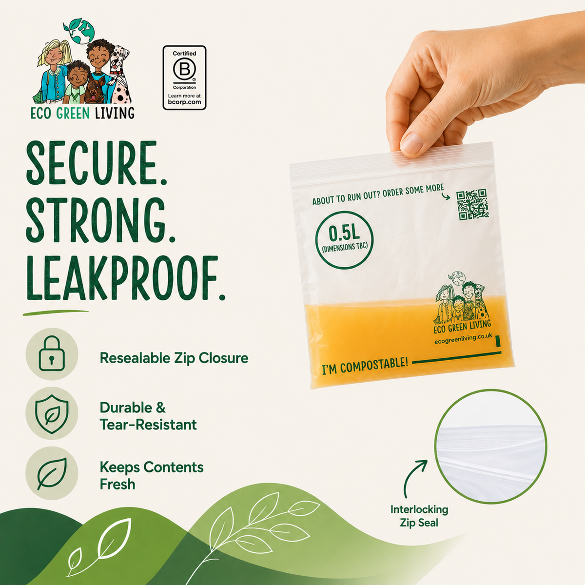 Compostable Resealable Bags Small  | 0.5 Litre (25 bags)