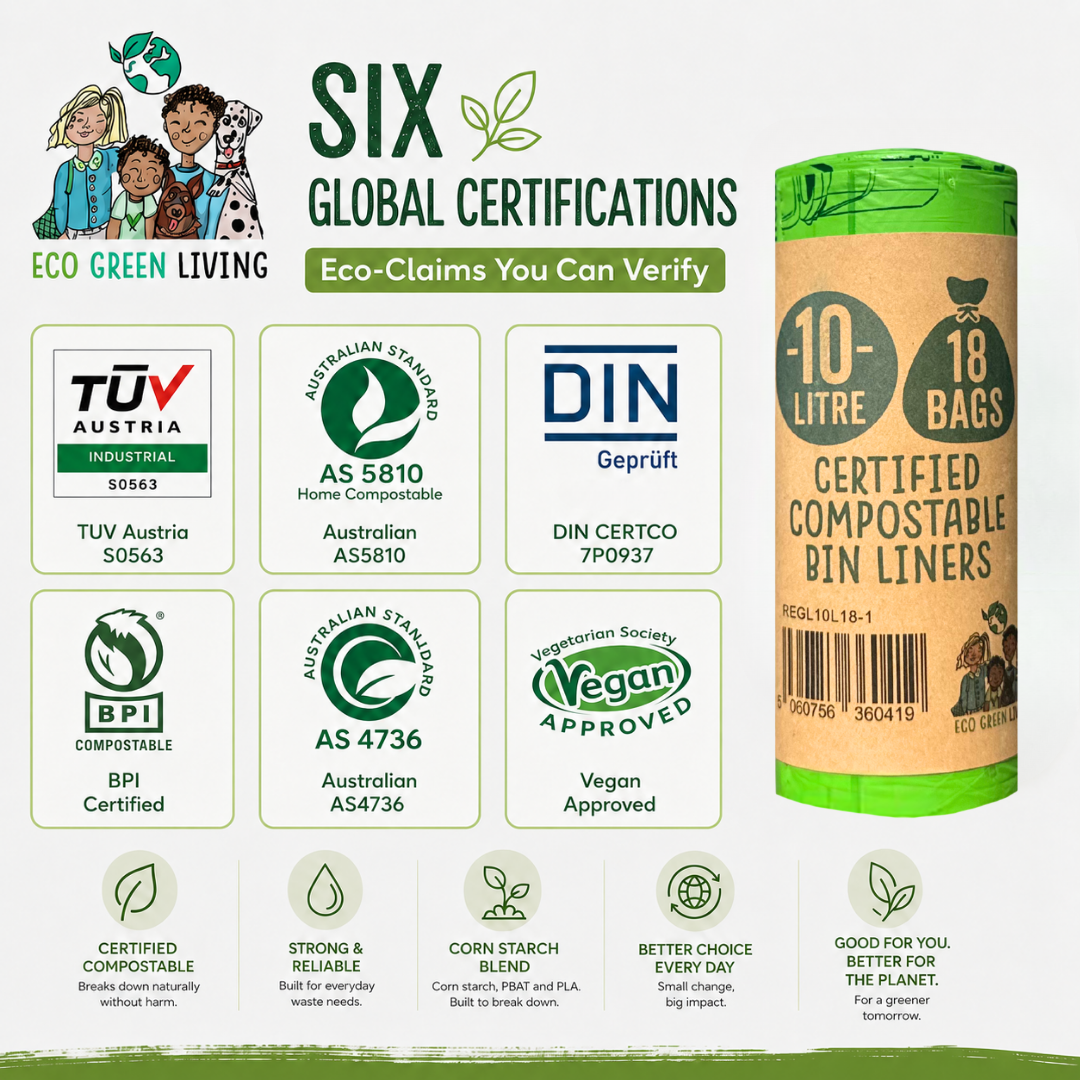 10L Compostable Waste Bags | 1 Roll of 18 Bags | Eco Green Living