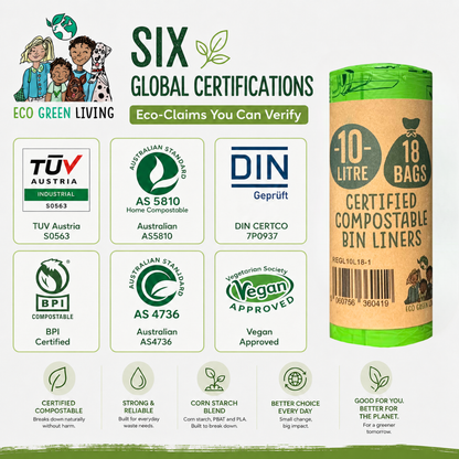 10L Compostable Waste Bags | 1 Roll of 18 Bags | Eco Green Living