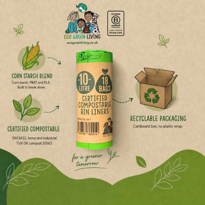 10L Compostable Waste Bags | 1 Roll of 18 Bags | Eco Green Living