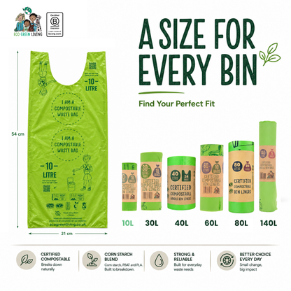 10L Compostable Waste Bags | 1 Roll of 18 Bags | Eco Green Living