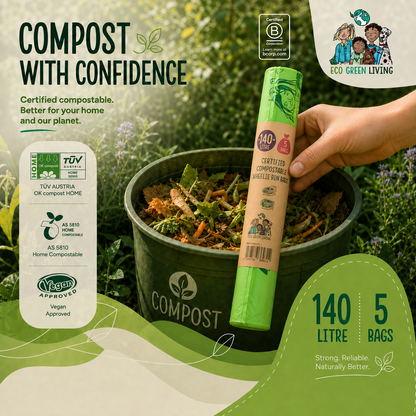140L Compostable Waste Bags | 1 Roll of 5 Bags | Eco Green Living