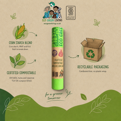 140L Compostable Waste Bags | 1 Roll of 5 Bags | Eco Green Living