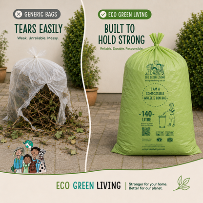 140L Compostable Waste Bags | 1 Roll of 5 Bags | Eco Green Living