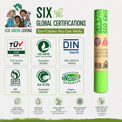 140L Compostable Waste Bags | 1 Roll of 5 Bags | Eco Green Living