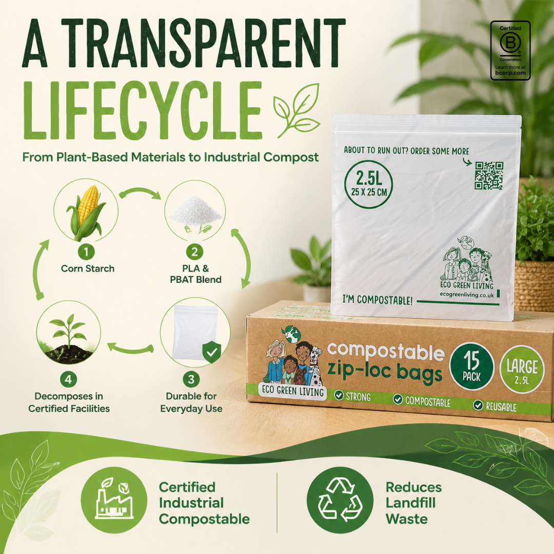 Compostable Resealable Bags Large  | 2.5 Litre (15 bags)