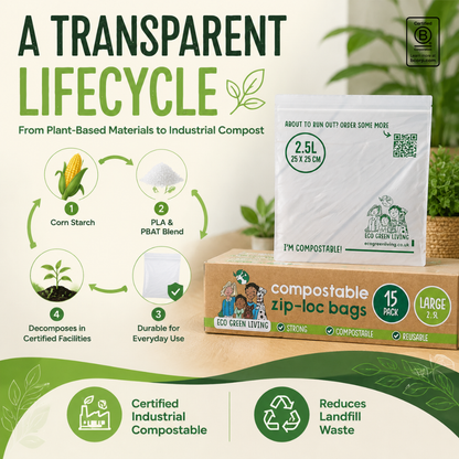 Compostable Resealable Bags Large  | 2.5 Litre (15 bags)