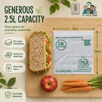 Compostable Resealable Bags Large  | 2.5 Litre (15 bags)