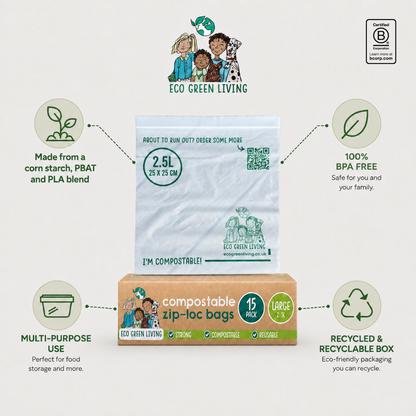 Compostable Resealable Bags Large  | 2.5 Litre (15 bags)