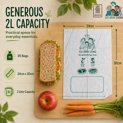 2 Litre Certified Compostable Food & Freezer Bags (35 bags)