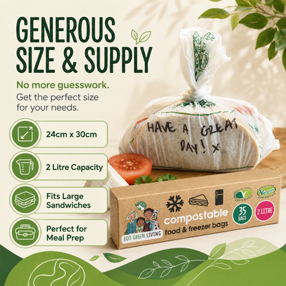 2 Litre Certified Compostable Food & Freezer Bags (35 bags)