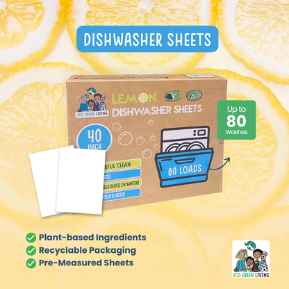 Eco Green Living Dishwasher Sheets – Lemon Scent | 40 Sheets