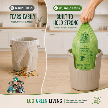 30 Litre Compost Friendly & Zero Plastic 18 Bin Bags - Perfect for 30 Litre Tall Kitchen Bin