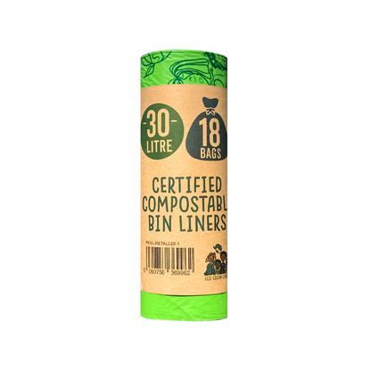 30 Litre Compost Friendly & Zero Plastic 18 Bin Bags - Perfect for 30 Litre Tall Kitchen Bin