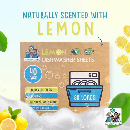 Eco Green Living Dishwasher Sheets – Lemon Scent | 40 Sheets