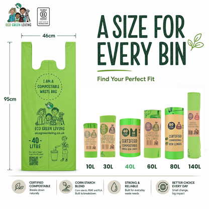40L Bin Bags | 1 Roll of 24 Bags | Eco Green Living