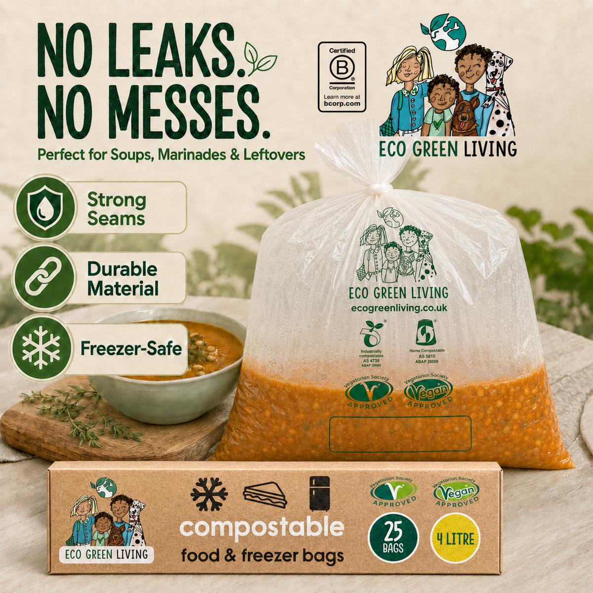 4 Litre Certified Compostable Food & Freezer Bags (25 bags)