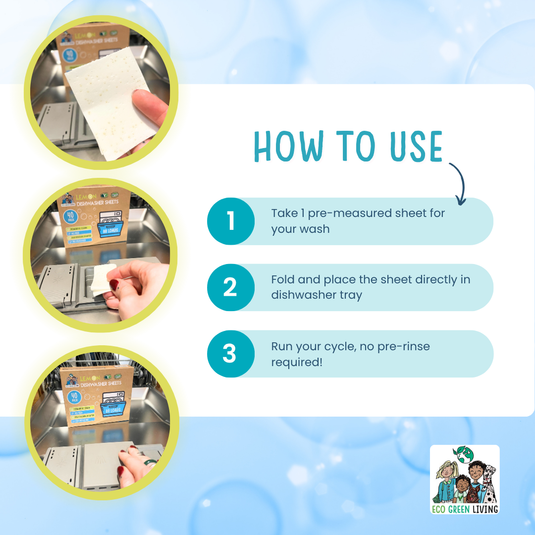 Eco Green Living Dishwasher Sheets – Lemon Scent | 40 Sheets