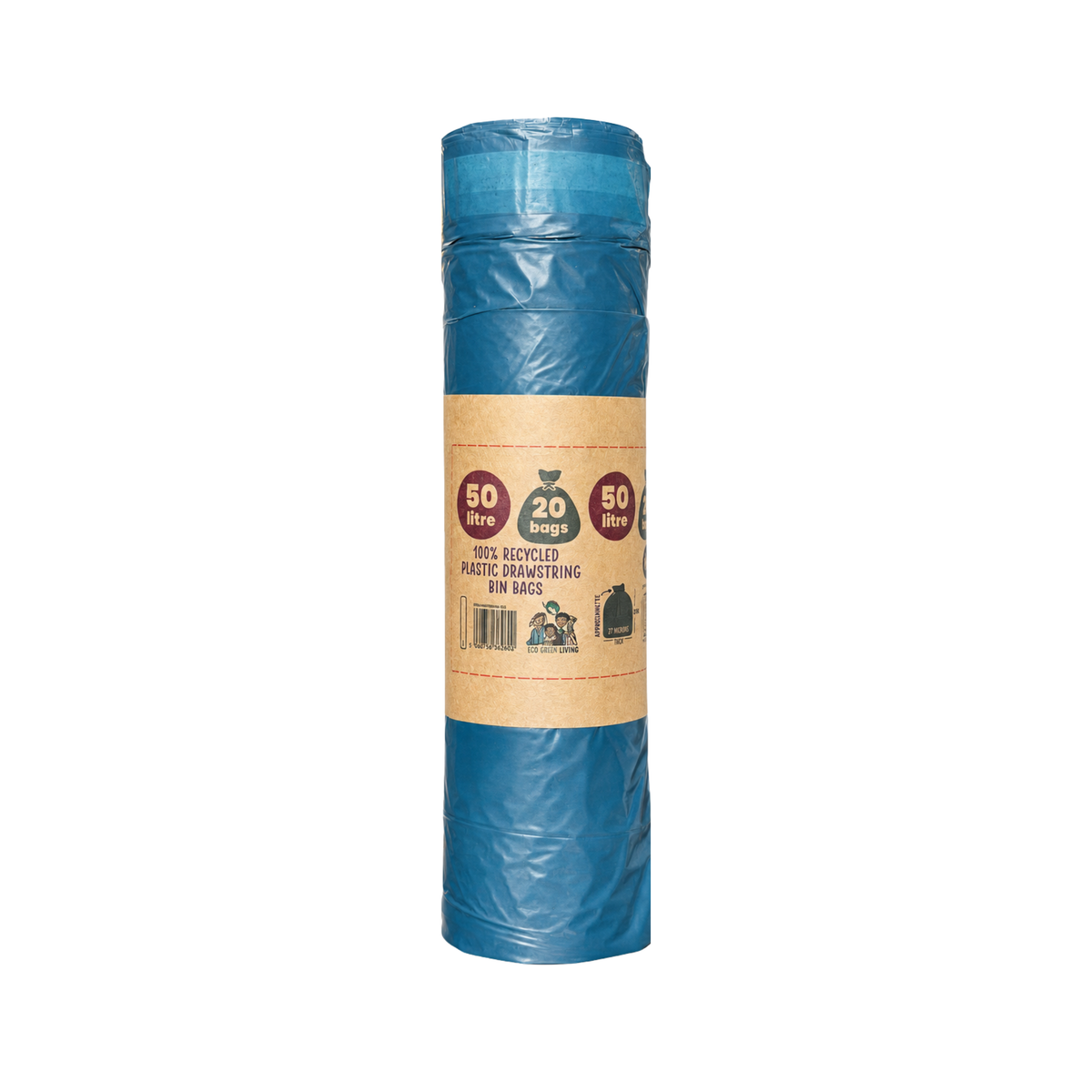50L Recycled Plastic Drawstring Bag | 1 Roll of 20 Bags | Eco Green Living