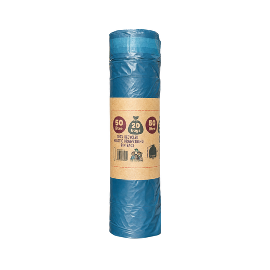 50L Recycled Plastic Drawstring Bag | 1 Roll of 20 Bags | Eco Green Living