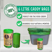 Load image into Gallery viewer, 6 Litre Compostable Caddy Bags | 1 roll of 30 bags - EcoGreenBusiness
