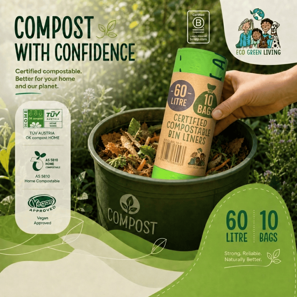 60L Compostable Waste Bags | 1 Roll of 10 Bags | Eco Green Living