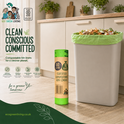 60L Compostable Waste Bags | 1 Roll of 10 Bags | Eco Green Living