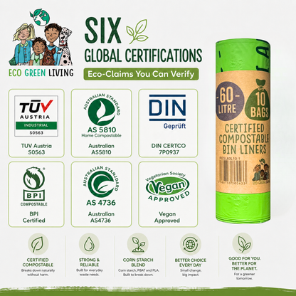 60L Compostable Waste Bags | 1 Roll of 10 Bags | Eco Green Living
