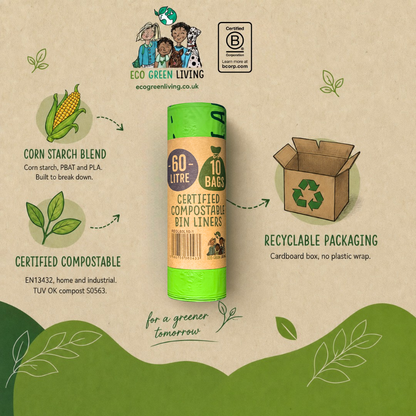 60L Compostable Waste Bags | 1 Roll of 10 Bags | Eco Green Living