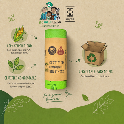 80L Bin Liners | 1 Roll of 20 Bags | Eco Green Living