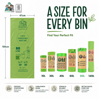 80L Bin Liners | 1 Roll of 20 Bags | Eco Green Living