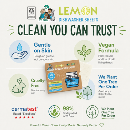 Eco Green Living Dishwasher Sheets – Lemon Scent | 40 Sheets