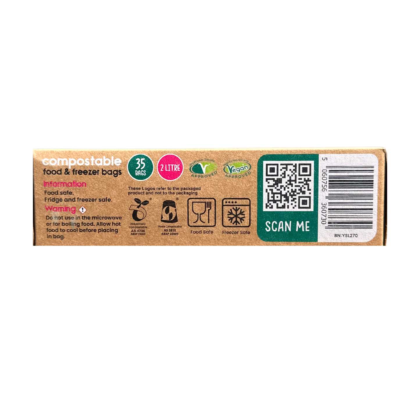 2 Litre Certified Compostable Food & Freezer Bags (35 bags)